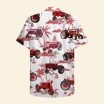 Farmer Hawaiian Shirt   Red Tractors Pattern