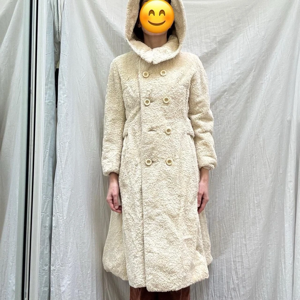 复古 60 年代白色人造毛皮连帽长风衣,尺寸 S,Debbi Robert 著 — 第 3/4 张图片
