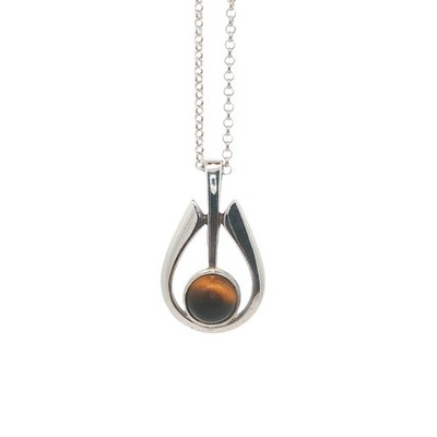 Tigerauge Perlen Set Sterling Silber Hufeisen Anhänger & Kette Edinburgh 1979 5,3 g