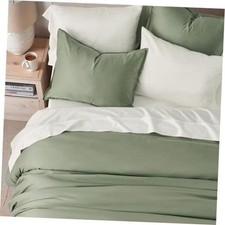 Cotton Tencel Cooling Duvet Cover Set Queen Size Queen 88" X 92" Sage Green
