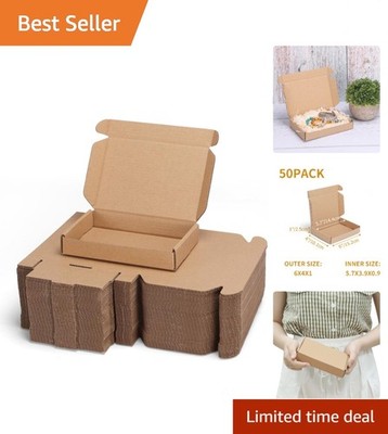 Bulk 50 Brown Cardboard Mailer Boxes 6x4x1 - Easy Fold Packaging Solution
