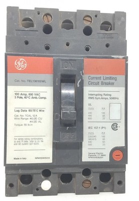 General Electric TEL136100WL 100 Amp Schutzschalter 3 Pol 600 VAC Geprüft Ok