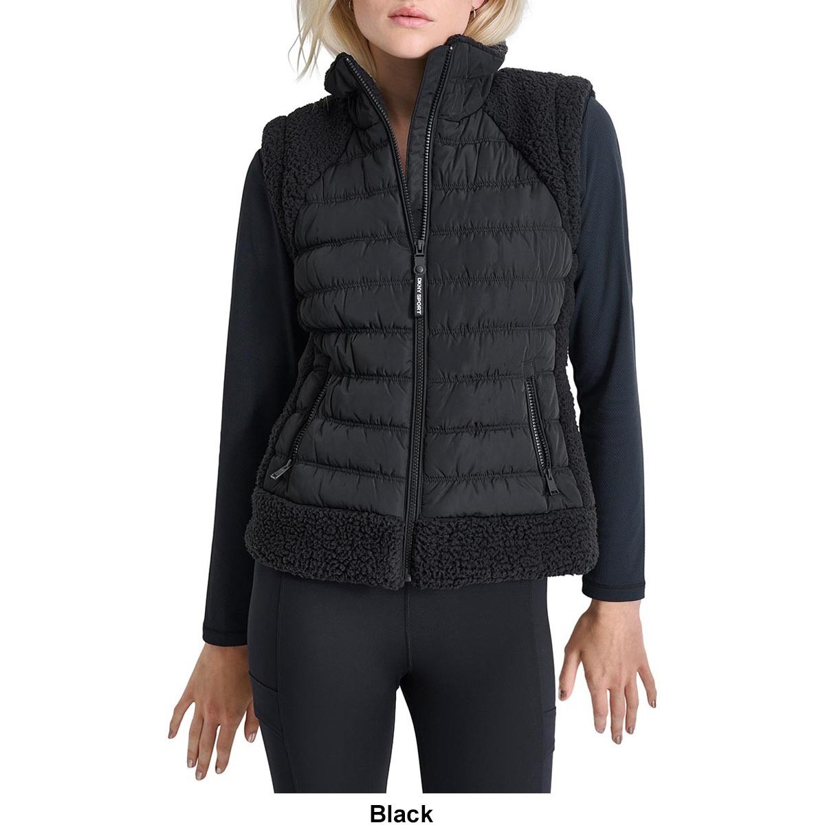 DKNY Horizontal Channel Quilted Puffer Vest w/ Sherpa Women's M