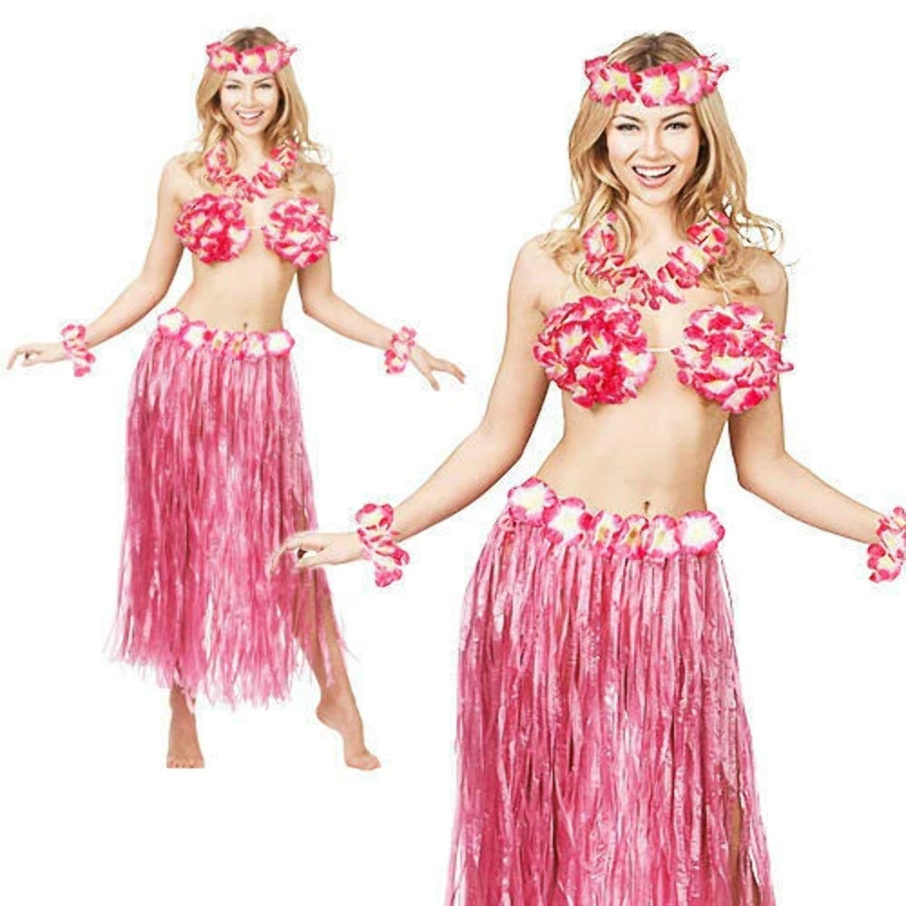 Conjunto de 5 piezas de falda hula hawaiana rosa intenso para damas kit de vestido elegante