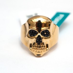Authentic EFFY Men's Skull Ring - Black Spinel - Sterling Silver, 14K Gold Plated 10