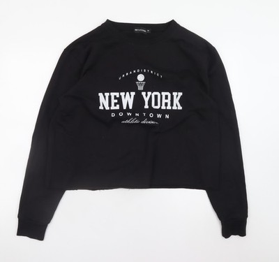 PrettyLittleThing Women s Black Crop Sweatshirt Medium New York Print