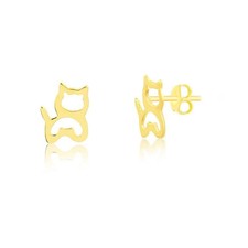14k Gold Cat Stud Earrings Baby Girl Jewelry with Butterfly Backs