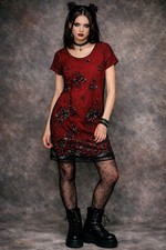 Vintage 90s Lace Red Black Mini Dress 4 Whimsigoth Vampire Goth Emo Grunge Y2K
