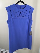 NWT Vince Camuto Blue Solid Shift Dress Round Neck Sleeveless Size 16
