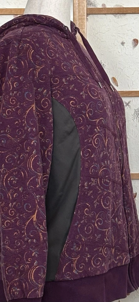 Sudadera con capucha forrada REI Sherpa para mujer XL púrpura naranja remolinos cremallera completa paneles elásticos Foto 4 de 4