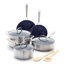 HD Stainless Steel Clad Pro 10 Piece Cookware Pots and Pans Set, Diamond Infu...