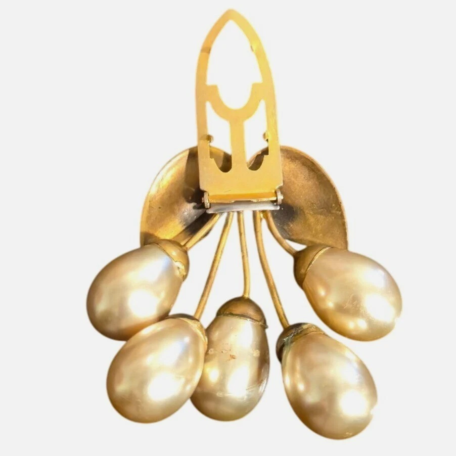 Clip de vestido vintage francés imitación perla años 40 coleccionistas joyería gran declaración Foto 3 de 4