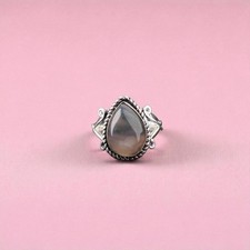 Moss Agate Stone Mother Statement Anniversary Ring Jewelry Sterling Silver US 6