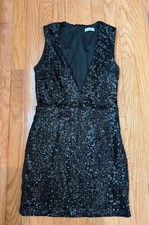 tobi black sequin vneck mini dress fully lined with zipper