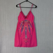 Rio Embroidered Mini Sundress Pink Womens M Smocked Lined 
