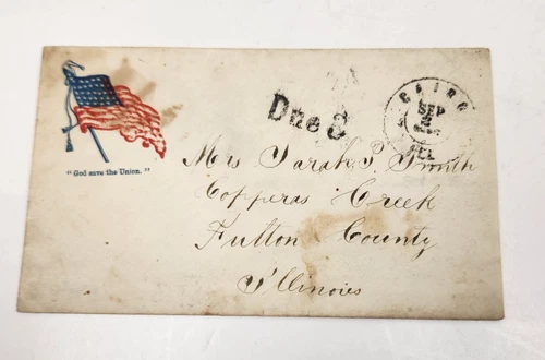 Civil War Letter Union Patriotic Cover God save the Union A25 Stamp on Back 3c