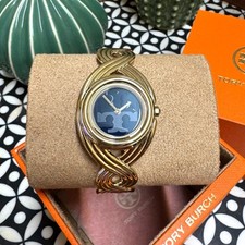 NEW Tory Burch Miller Braided Cuff Bracelet Watch Gold & Navy Blue TBW6213