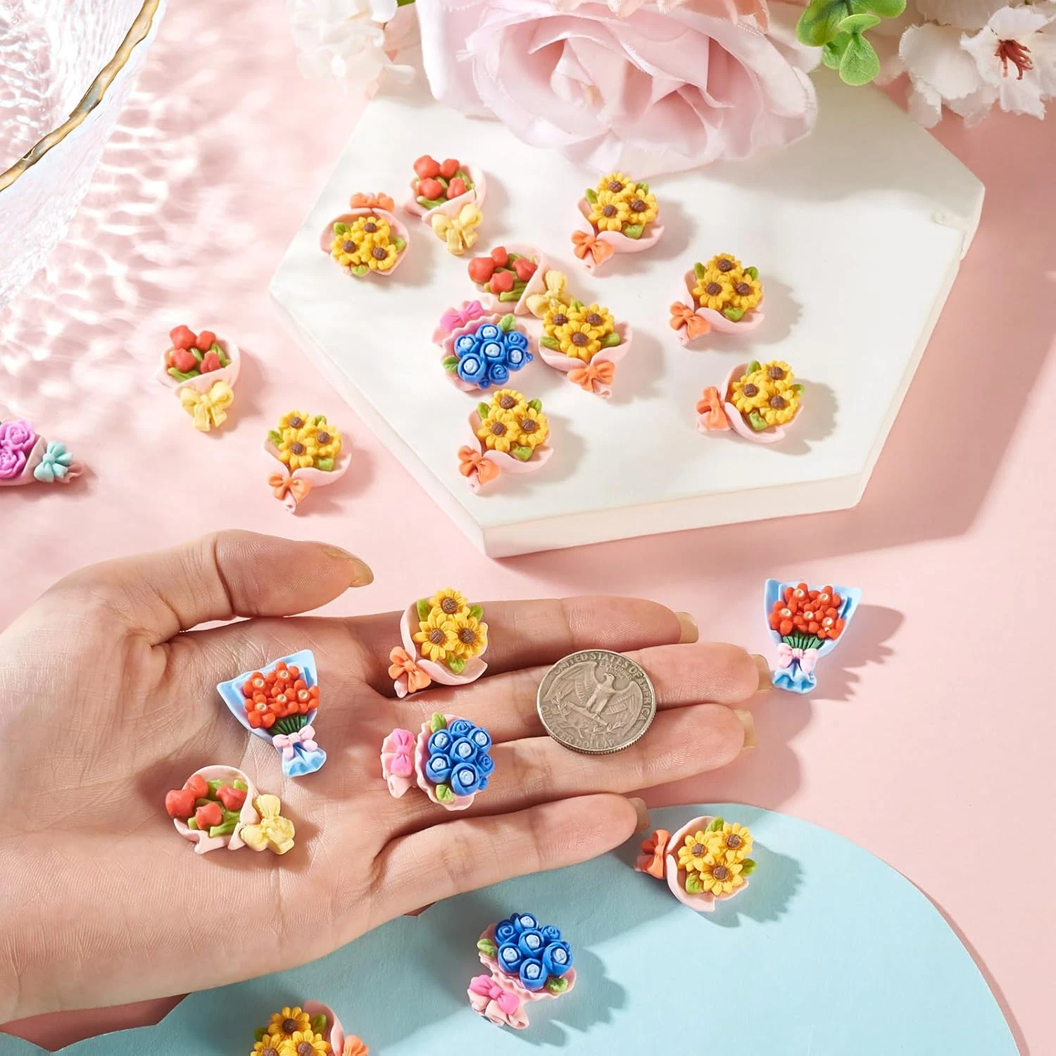 20Pcs Mini Resin Flowers Cabochon Opaque Resin Bouquet Cabochon Spring Floral Ch image 5