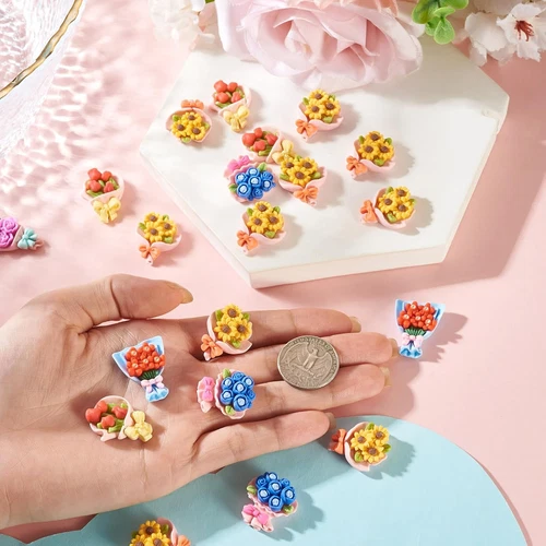 20Pcs Mini Resin Flowers Cabochon Opaque Resin Bouquet Cabochon Spring Floral Ch image 5
