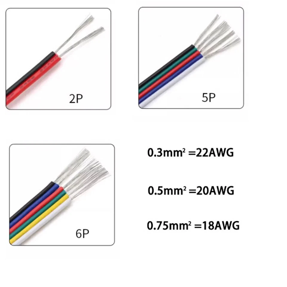 LED RGB Strip Extension Connector Cable Wire 18AWG 20AWG 22AWG 2/3/4/5/6 Pin - Image 4 of 4