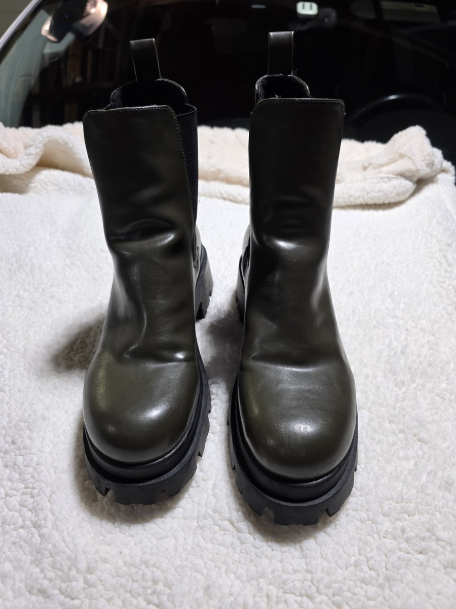 Zara Olive Green Chunky Platform Lug Sole Boots EUR 41/Usa  display picture 3