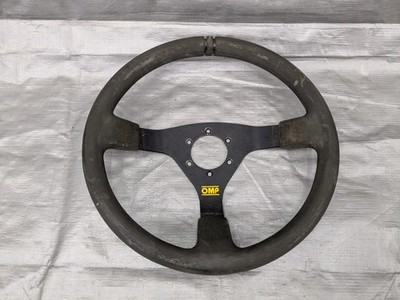 OMP 350mm 14' Suede Leather Black Deep Cone Racing Sport Steering Wheel USED
