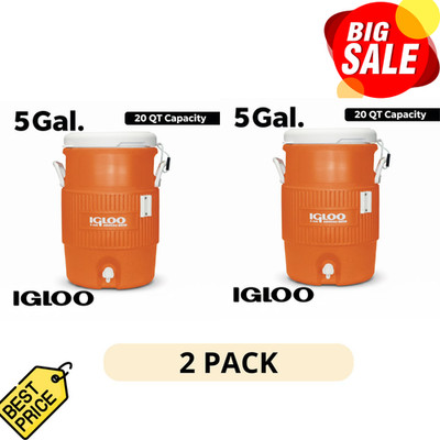 2 Pack Igloo 5 Gallon Heavy Duty Beverage Cooler Orange Insulated Water Jug