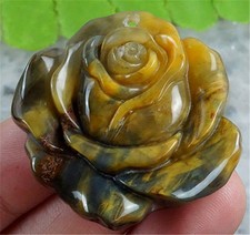 T21916 38x35x6mm Natural Golden/black Pietersite Carved Flower Pendant Bead