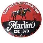 Vintage Marlin Firearms Sign - Long Live Lever Gun Gas Pump Porcelain Sign
