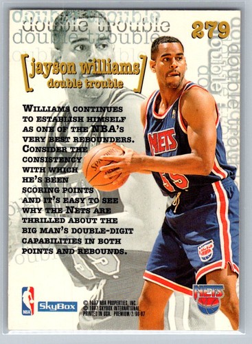 1996-97 SkyBox Premium #279 Jayson Williams New Jersey Nets - Picture 2 of 2