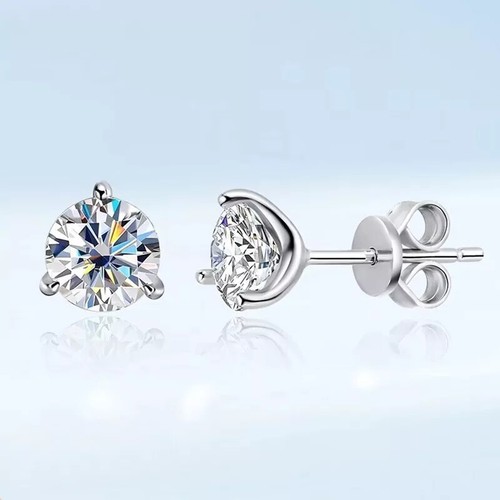 2CTW Real Round Cut Moissanite Stud Earrings 925 Sterling Silver Pass Tester GRA - Picture 6 of 13