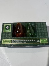 Christmas Light New Replacement 5W C7 Bulbs Multi Colored Transparent 4pc