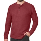 Mens Thermal Henley Jumper Top Grandad Neck Long Sleeve Waffle Knit T-Shirt New