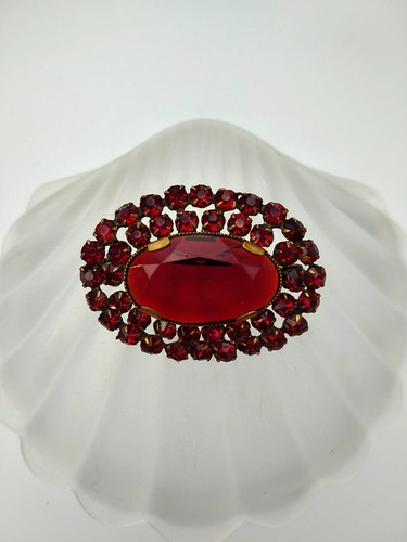 Broche Vintage Strass Années 50/60 - Pierres Rouges - Occasion - Style Rétro
