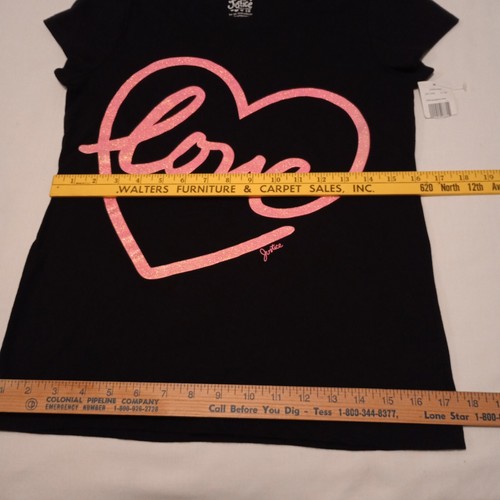 Justice Girl’s T-Shirt Size 16 Black w/Pink "Love" Slim Fit Short Sleeve, NWT - Picture 4 of 9