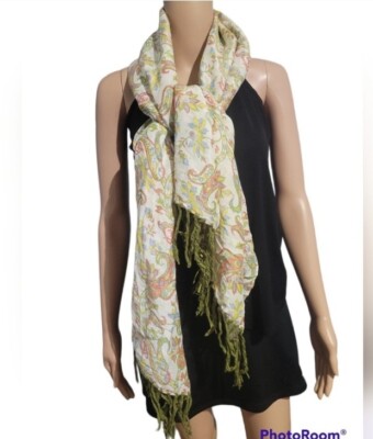 Massimo Dutti Scarf Floral Paisley Long 28'' X 64'' Frings Tassels Women's Scarf