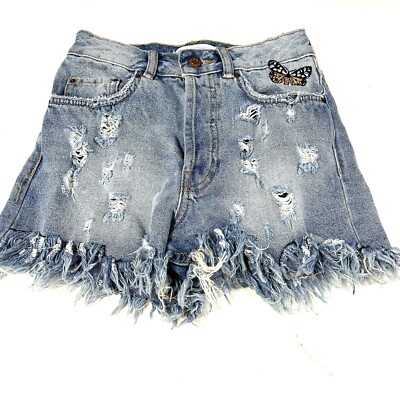 Zara Trafaluc Women’s Size 00 Short Shorts Jean Distressed Button Fly #2370 