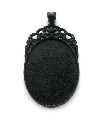 12 Assorted Gothic Black Metallic 40mm x 30mm CAMEO PENDANTS Frames Settings LOT - Picture 8 of 12