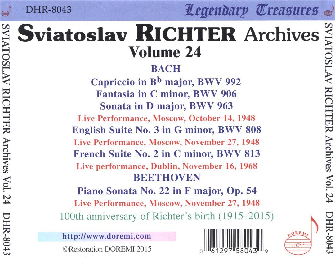 Discover Sviatoslav Richter Archives Vol 24: Bach & Beethoven Live Performances