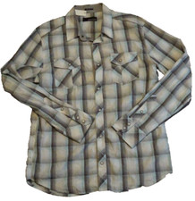 Buckle Black Western Shirt Mens Large Gray Blue Plaid Long Sleeve Pearl Snap