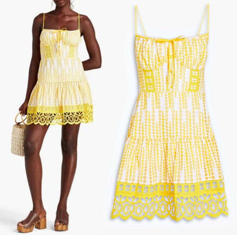 Mini Vestido CHARO RUIZ Córdoba Bordado Inglés Mezcla Algodón Amarillo XS/S $558