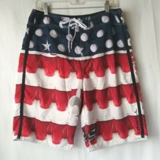 O'Neill Board Shorts Red Party Flip Cup Beer Pong Flag Swim Trunks USA Men 33