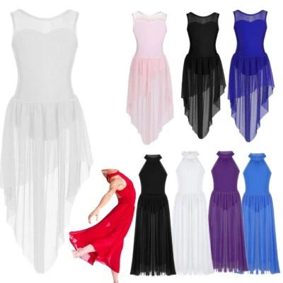 Kids Girls Long Lyrical Praise Dress Ballet Leotard Gym Maxi Skirt Dance Costume