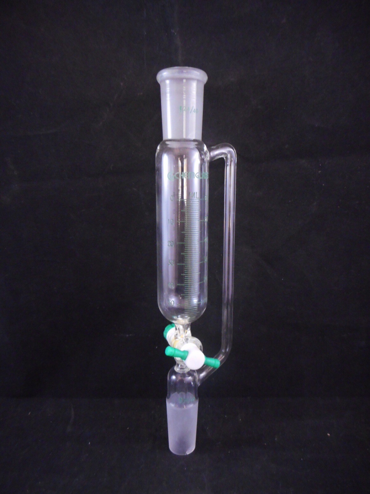 CHEMGLASS Glass 60mL Addition Funnel 2mm PTFE 265mm OAH 24/40 CG1713