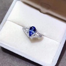 2.5Ct Pear Cut Blue Sapphire Lab Created Engagement Ring 925 Sterling Silver