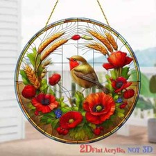 Robin Poppies Flowers Shaped Suncatcher Stained Glass Effect Home Decor Gift
