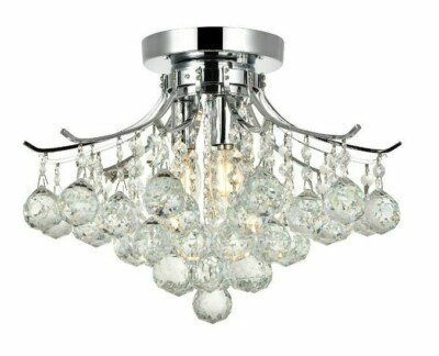 BATHROOM BEDROOM HALLWAY CRYSTAL CHANDELIER FLUSH MOUNT LIGHTING 3 LIGHT 16''