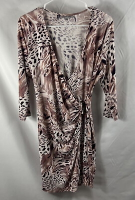 Jennifer Lopez Women's Multicolor Animal Print 3/4 Sleeve Mid Length Dress Sz M