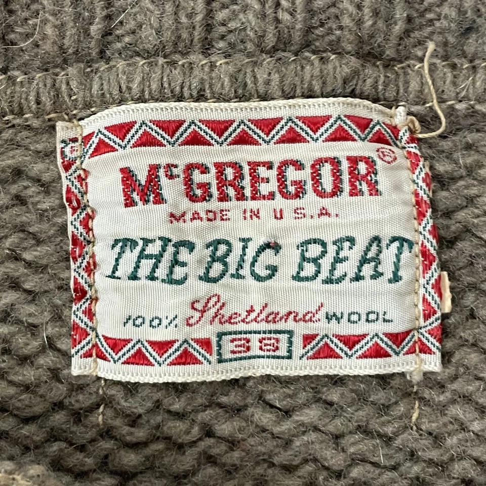 Suéter De Colección Años 50 60 McGregor The BIG BEAT Hombres MoD Oliva SHETLAND Lana Tejido 38 Pequeño Foto 2 de 4