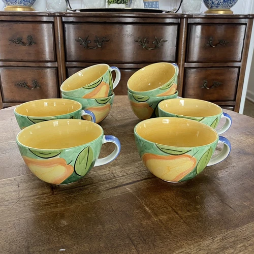 Lot of 8 VTG BOB MACKIE Design 2000 Fruit Pears Over-sized Soup Chili CoffeMugs